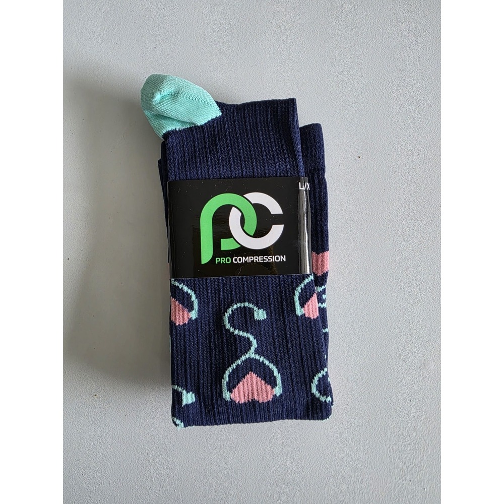 Pro Compression Stethoscope Hearts L/XL Marathon Knee High Sock